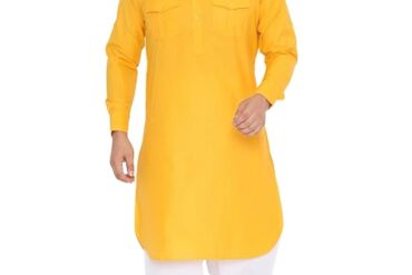 K-ROYALS Men's Stylish Pathani Kurta Pyjama set/Poly linen cotton suit