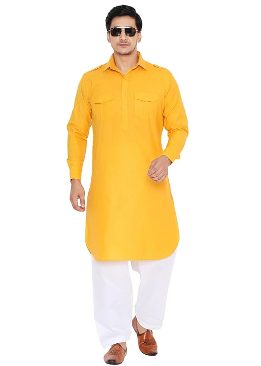 K-ROYALS Men's Stylish Pathani Kurta Pyjama set/Poly linen cotton suit