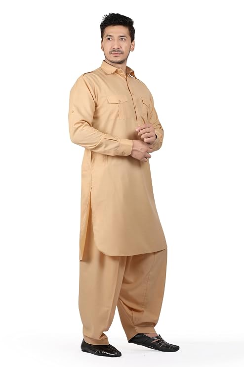 K-ROYALS Men's Cotton Blend Pathani Kurta Pyjama Suit