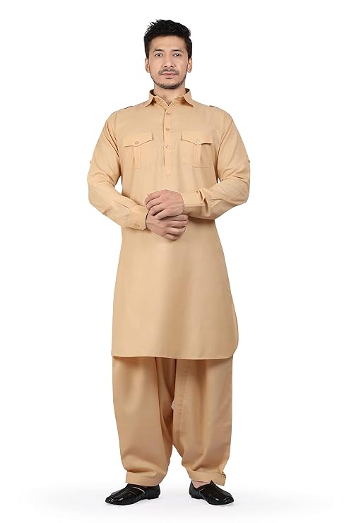 K-ROYALS Men's Cotton Blend Pathani Kurta Pyjama Suit