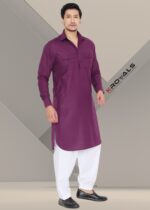 K-ROYALS Stylish Men s purple white Pathani suit