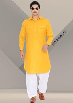 K-ROYALS Men's Stylish Pathani Kurta Pyjama set/Poly linen cotton suit - Image 4