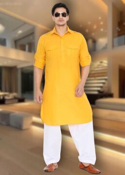 K-ROYALS Men's Stylish Pathani Kurta Pyjama set/Poly linen cotton suit - Image 5