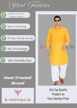 K-ROYALS Men's Stylish Pathani Kurta Pyjama set/Poly linen cotton suit - Image 6