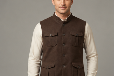 Men's Ethnic Kurta Jacket Premium Traditional Waistcoat – Chocolate Brown