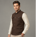 Men's Ethnic Kurta Jacket Premium Traditional Waistcoat – Chocolate Brown - Image 2