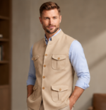 Men's Ethnic Kurta Jacket Premium Traditional Waistcoat – Sand Beige - Image 2