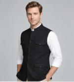Men's Ethnic Kurta Jacket Premium Traditional Waistcoat – Black - Image 2