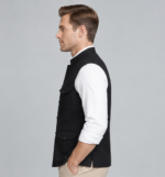 Men's Ethnic Kurta Jacket Premium Traditional Waistcoat – Black - Image 3