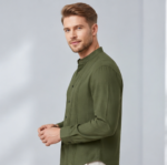 Men's Premium Textured Short Kurta with Mandarin Collar & Pintuck Detailing – Olive Green - Image 4