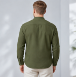 Men's Premium Textured Short Kurta with Mandarin Collar & Pintuck Detailing – Olive Green - Image 5