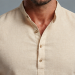 Men's Premium Linen Look Short Kurta with Mandarin Collar & Roll-Up Sleeves – Cream - Image 6