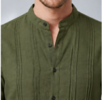 Men's Premium Textured Short Kurta with Mandarin Collar & Pintuck Detailing – Olive Green - Image 6