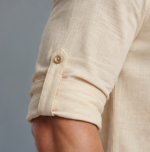Men's Premium Linen Look Short Kurta with Mandarin Collar & Roll-Up Sleeves – Cream - Image 7