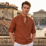 Men's Premium Cotton Linen Blend fabric Casual Kurta with Mandarin Collar