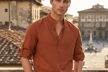 Men's Premium Cotton Linen Blend fabric Casual Kurta with Mandarin Collar