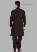 Men's Premium Giza Cotton Kurta Pyjama Set with Mandarin Collar & Contrast Detailing – Black - Image 3
