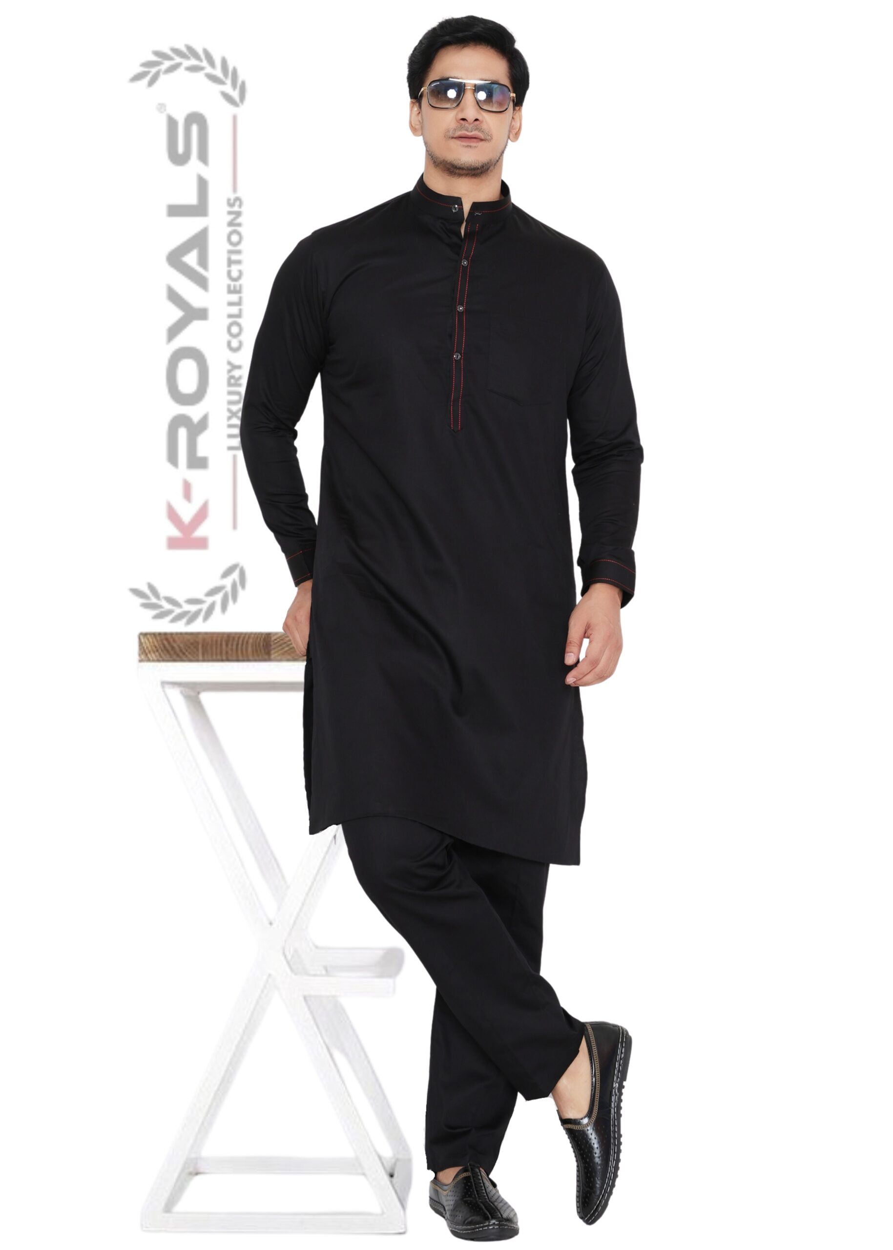 1_20260214_150546_0000.jpg Men's Premium Giza Cotton Kurta Pyjama Set with Mandarin Collar & Contrast Detailing – Black - Image 1