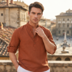 Men's Premium Cotton Linen Blend fabric Casual Kurta with Mandarin Collar - Image 2