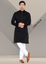 Men's Premium Giza Cotton Black Kurta with White Pyjama Set – Black & White