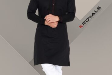 Men's Premium Giza Cotton Black Kurta with White Pyjama Set – Black & White