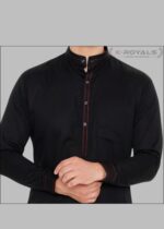 Men's Premium Giza Cotton Black Kurta with White Pyjama Set – Black & White - Image 3