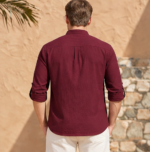 Men's Premium Casual Kurta with Mandarin Collar, Chest Pocket & Roll-Up Sleeves – Burgundy - Image 4