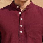 Men's Premium Casual Kurta with Mandarin Collar, Chest Pocket & Roll-Up Sleeves – Burgundy - Image 5