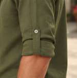 Men's Premium Casual Kurta with Mandarin Collar & Roll-Up Sleeves – Olive Green - Image 5