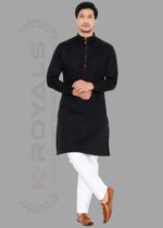 Men's Premium Giza Cotton Black Kurta with White Pyjama Set – Black & White - Image 6