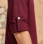 Men's Premium Casual Kurta with Mandarin Collar, Chest Pocket & Roll-Up Sleeves – Burgundy - Image 6