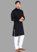 Men's Premium Giza Cotton Black Kurta with White Pyjama Set – Black & White - Image 7