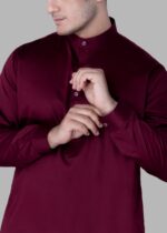 Men's Premium Ethnic Kurta with Mandarin Collar & Full Sleeves – Wine - Image 2