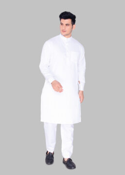 Men's Premium Ethnic Kurta with Mandarin Collar, Chest Pocket & Full Sleeves – White