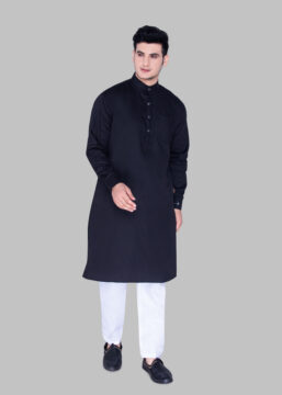 Men's Premium Ethnic Kurta with Mandarin Collar & Full Sleeves – Black