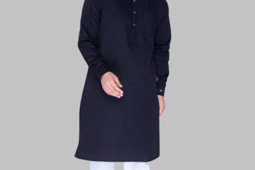 Men's Premium Ethnic Kurta with Mandarin Collar & Full Sleeves – Black