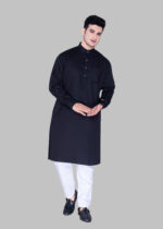 Men's Premium Ethnic Kurta with Mandarin Collar & Full Sleeves – Black - Image 2