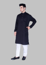 Men's Premium Ethnic Kurta with Mandarin Collar & Full Sleeves – Black - Image 3