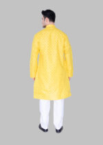 Men's Premium Printed Ethnic Kurta with Mandarin Collar & Full Sleeves – Mustard Yellow - Image 4