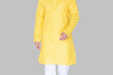 Men's Premium Printed Ethnic Kurta with Mandarin Collar & Full Sleeves – Mustard Yellow