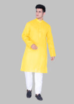 Men's Premium Ethnic Kurta with Mandarin Collar & Full Sleeves – Yellow - Image 4