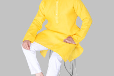 Men's Premium Ethnic Kurta with Mandarin Collar & Full Sleeves – Yellow