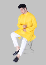 Men's Premium Ethnic Kurta with Mandarin Collar & Full Sleeves – Yellow - Image 2