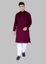 Men's Premium Ethnic Kurta with Mandarin Collar & Full Sleeves – Wine