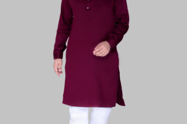 Men's Premium Ethnic Kurta with Mandarin Collar & Full Sleeves – Wine