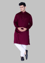 Men's Premium Ethnic Kurta with Mandarin Collar & Full Sleeves – Wine - Image 3