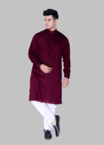 Men's Premium Ethnic Kurta with Mandarin Collar & Full Sleeves – Wine - Image 4