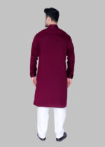 Men's Premium Ethnic Kurta with Mandarin Collar & Full Sleeves – Wine - Image 5