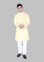 Men's Premium Ethnic Kurta with Mandarin Collar & Full Sleeves – Light Cream