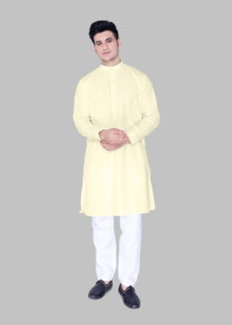 Men's Premium Ethnic Kurta with Mandarin Collar & Full Sleeves – Light Cream